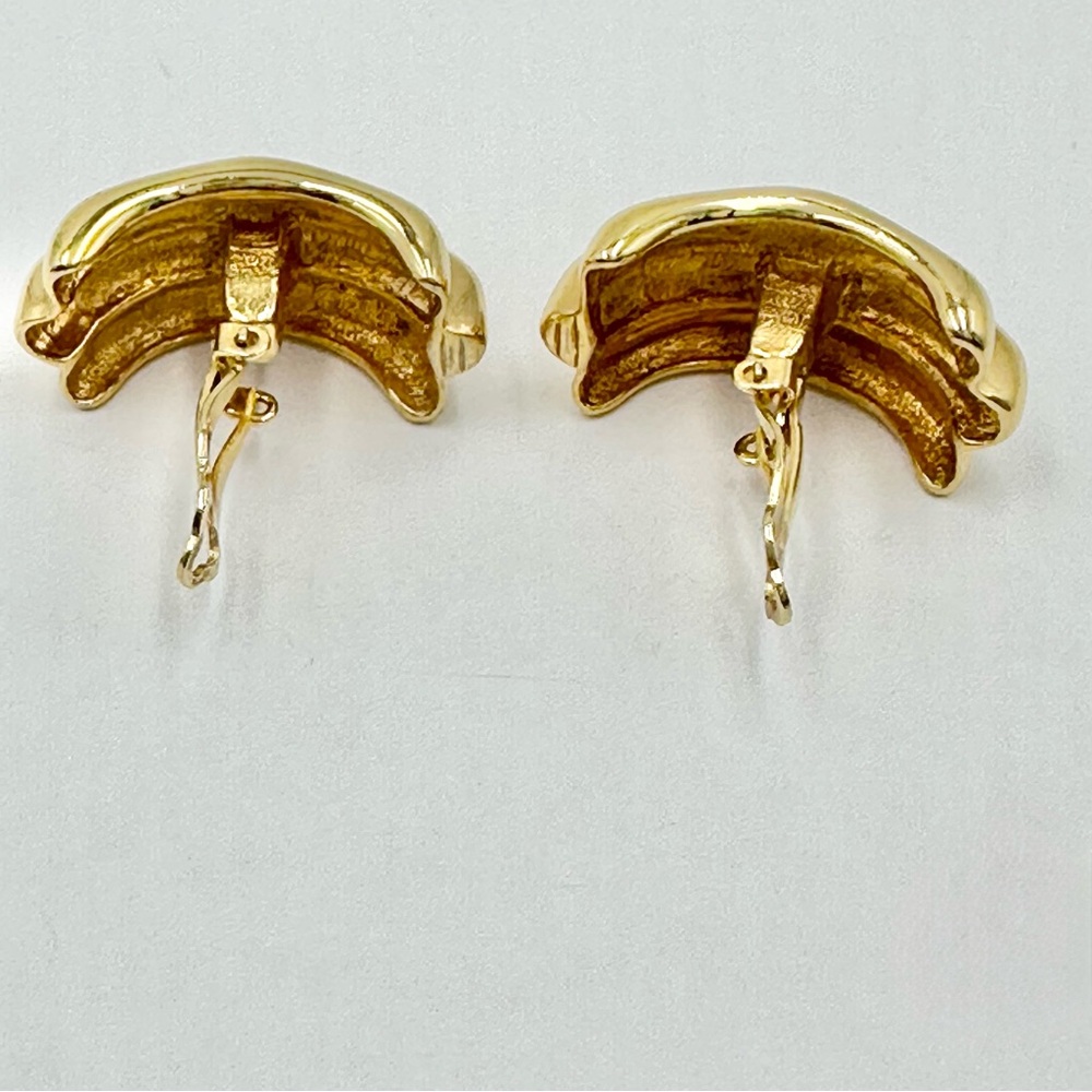Erwin Pearl Vintage Chunky Gold 80s 90s Half Hoop Clip On Earrings - Picture 3 of 6